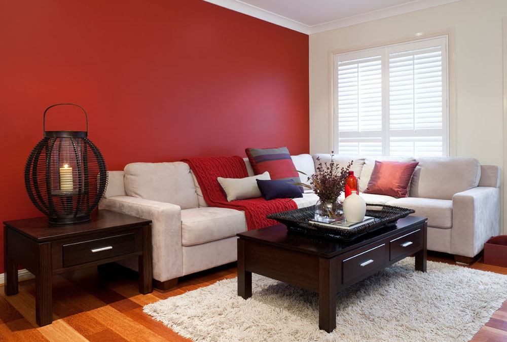 living room red paint cosy