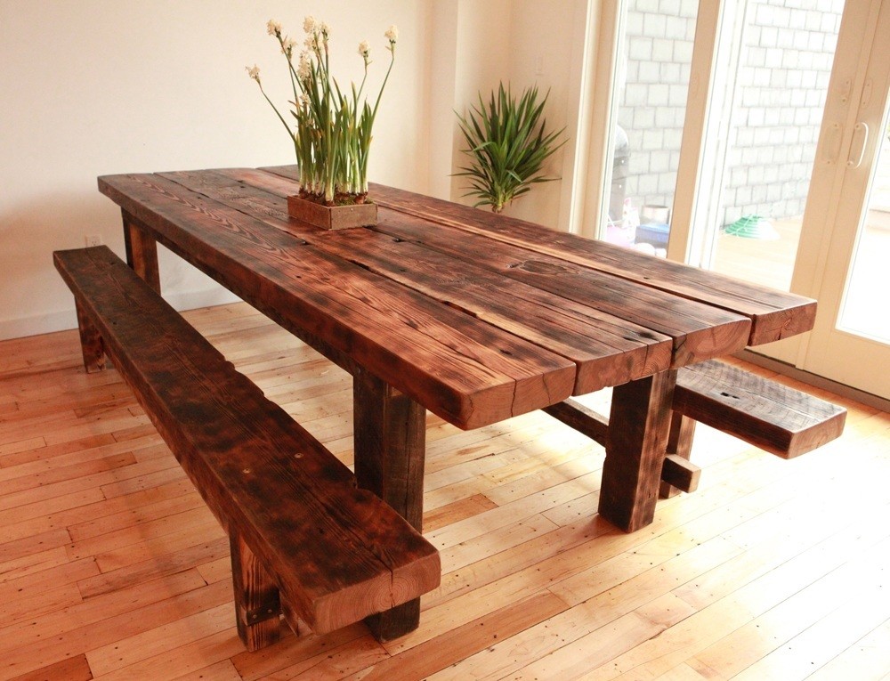 The dark dining table has to be high-quality.