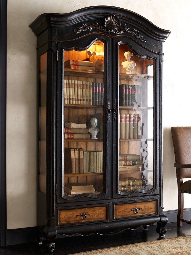 Black Wood Bookcase with Doors