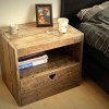 Reclaimed wood bedside table can look like a bedside chair or other usual thing.