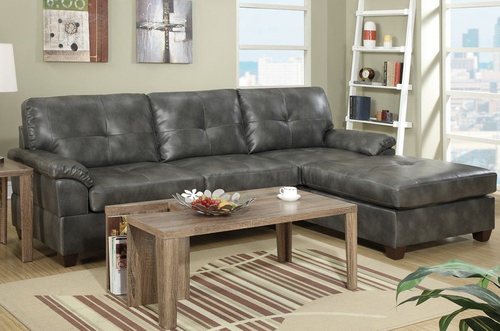 Gray Leather Sofa With Chaise, Gray Leather Sofa With Chaise