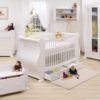A standard modern white crib with the full size is the better one, especially with basic simple lines.