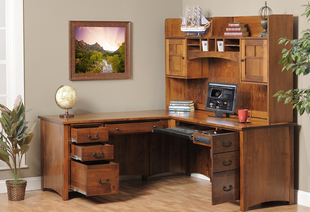 brown-corner-wood-desk-with-shelves-and-drawers - TheBestWoodFurniture.com