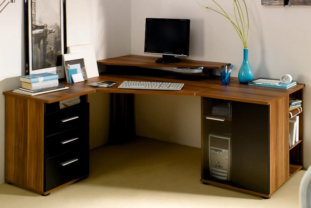 Wood Corner Desk With Drawers