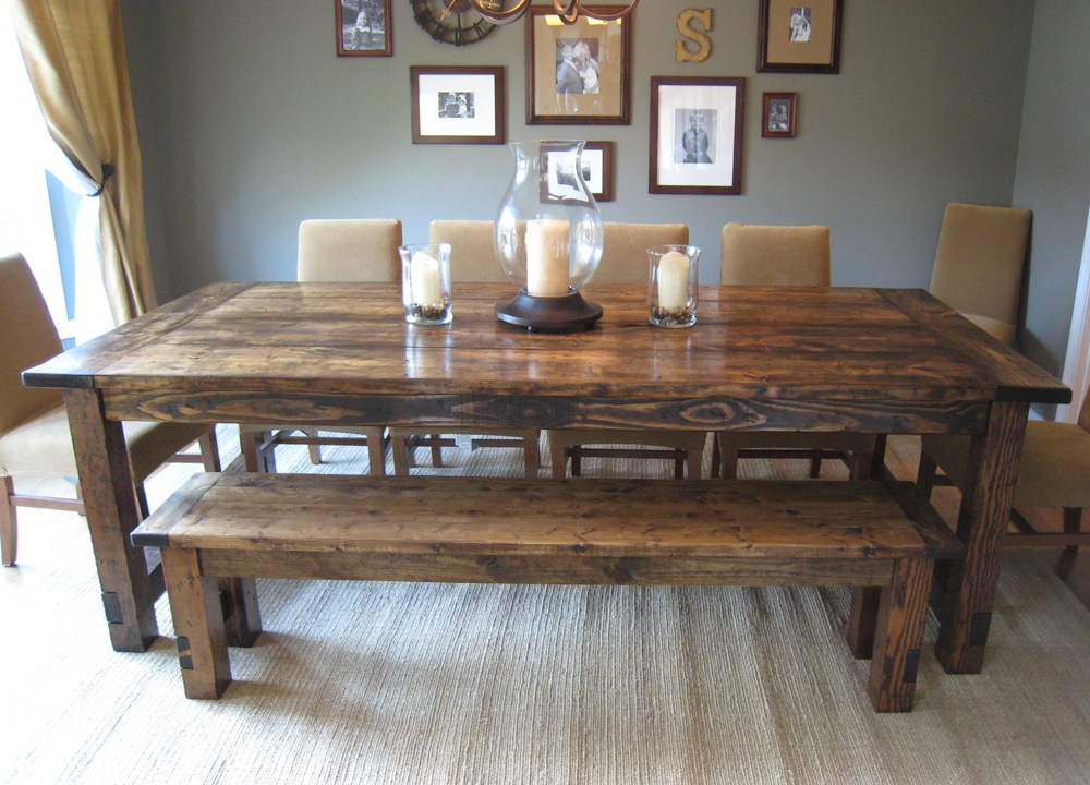 Farmhouse Dining Table And Bench Set, Rustic Farmhouse Dining Table Set With Bench