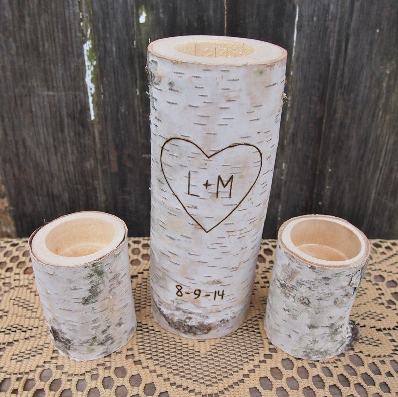Birch Log Candle Holders For Wedding Centerpieces