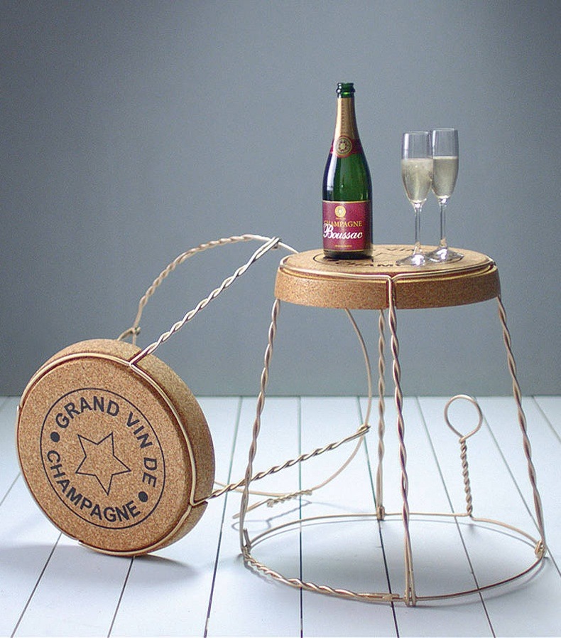 Champagne cork wire cage side table is a good idea if you do not have to concern about the limited floor space in the room.