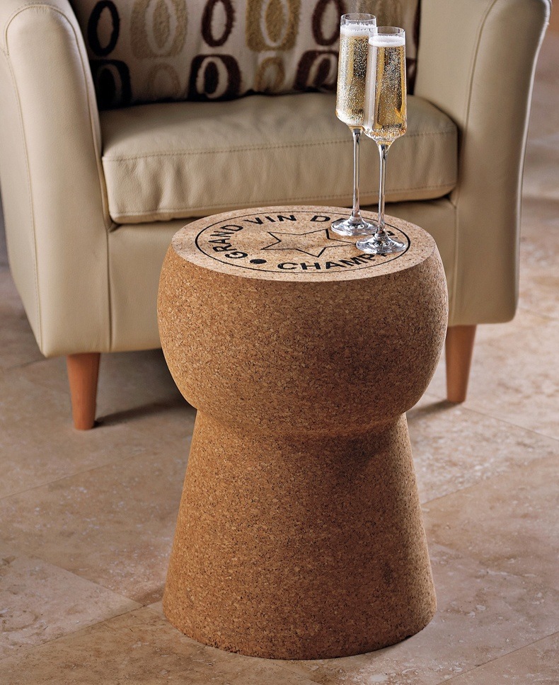 Even if you live in a small apartment, it is so hard not to place champagne cork table in the bedroom.