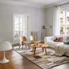 White Scandinavian Style Living Room With Neutral Brown Scandinavian Coffee Table