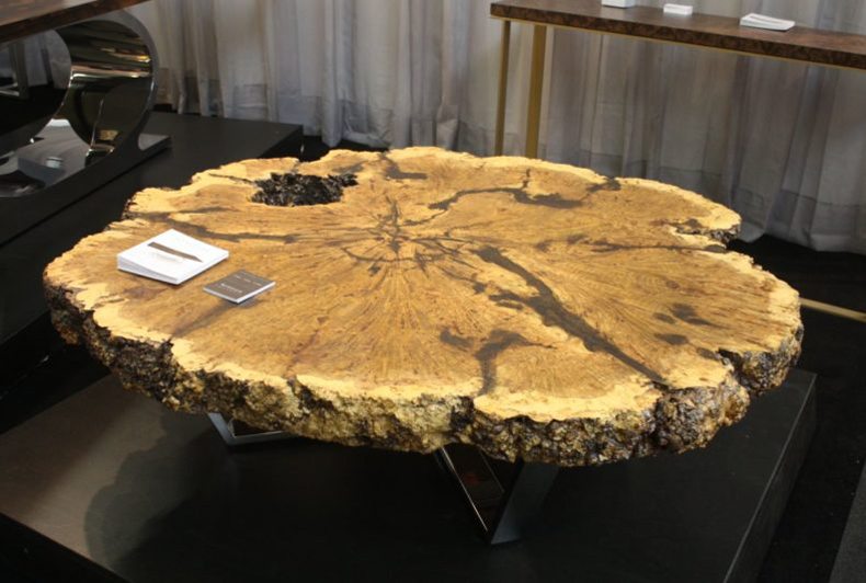 Sliced Wood Coffee Table With Chromed Base