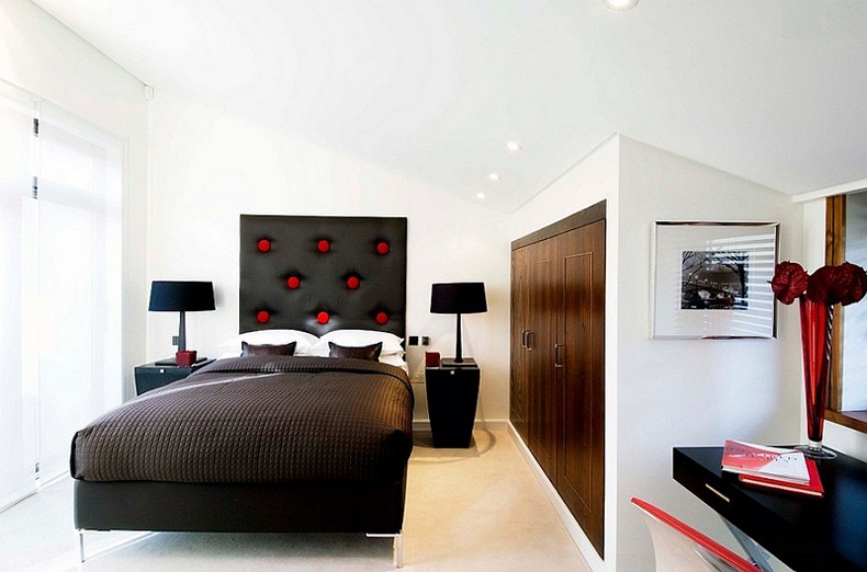 Black Headboard With Red Tufted Dots