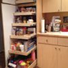If your solid wood food pantry is large then put two sets of sliding storage racks.