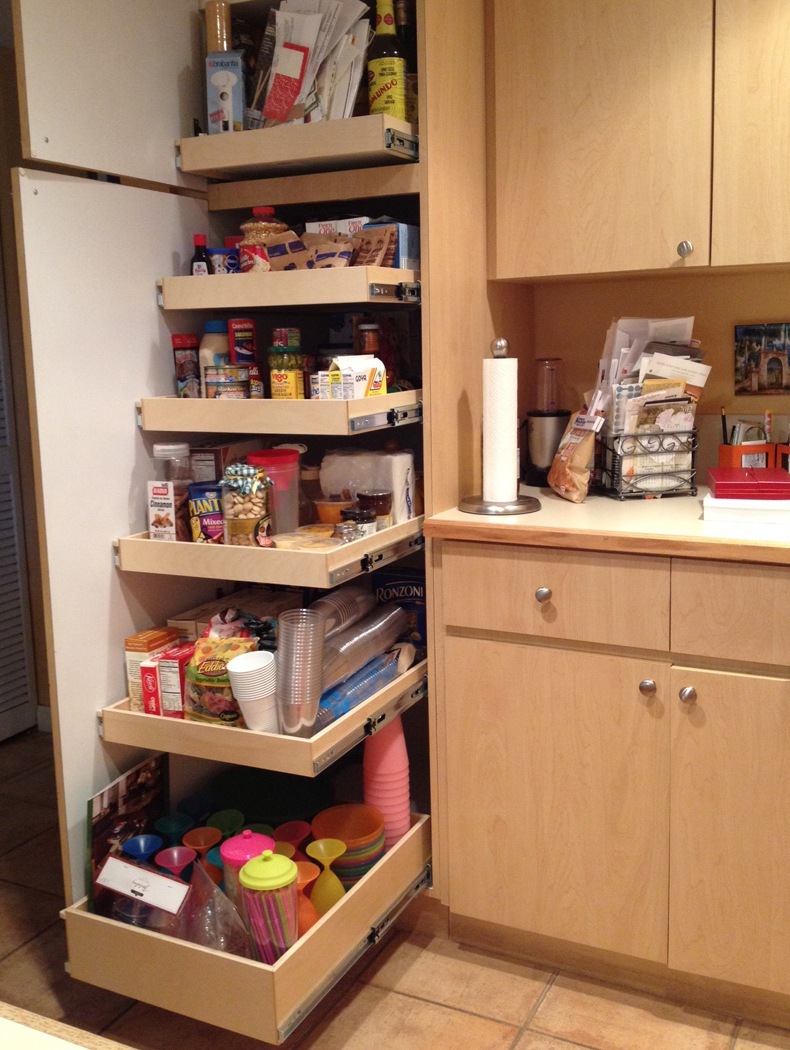 If your solid wood food pantry is large then put two sets of sliding storage racks.