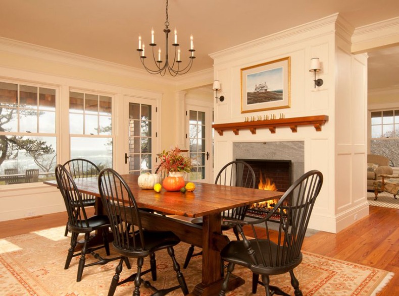 Victorian Dining Area In Front Of Fireplace With Trestle Table