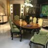 Green Baroque Upholstered Dining Chairs and Solid Mahonn Table