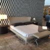 Black And White Modern Pattern Wallpaper And Light Grey Shade Bed Frame