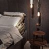 Large Grey Headboard Design Cool Pendant Lights Above The Side Table