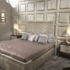 Luxury Grey Bed Frame With Wall Paneled Behind