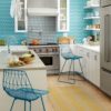 Contemporary Kitchen Bright Blue Chevron Wallpaper