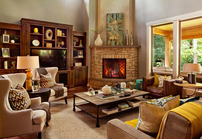Corner Fireplace Furniture Arrangement, Corner Fireplace Living Room Ideas