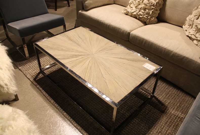 Wood Coffee Table Top With a Sunburst And Chrome Base