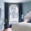 Blue Paint Small Bedroom With Large Curtains