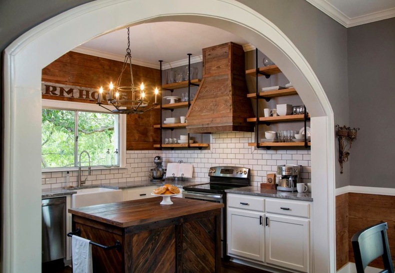 Rustic Kitchen Stained Wood Island