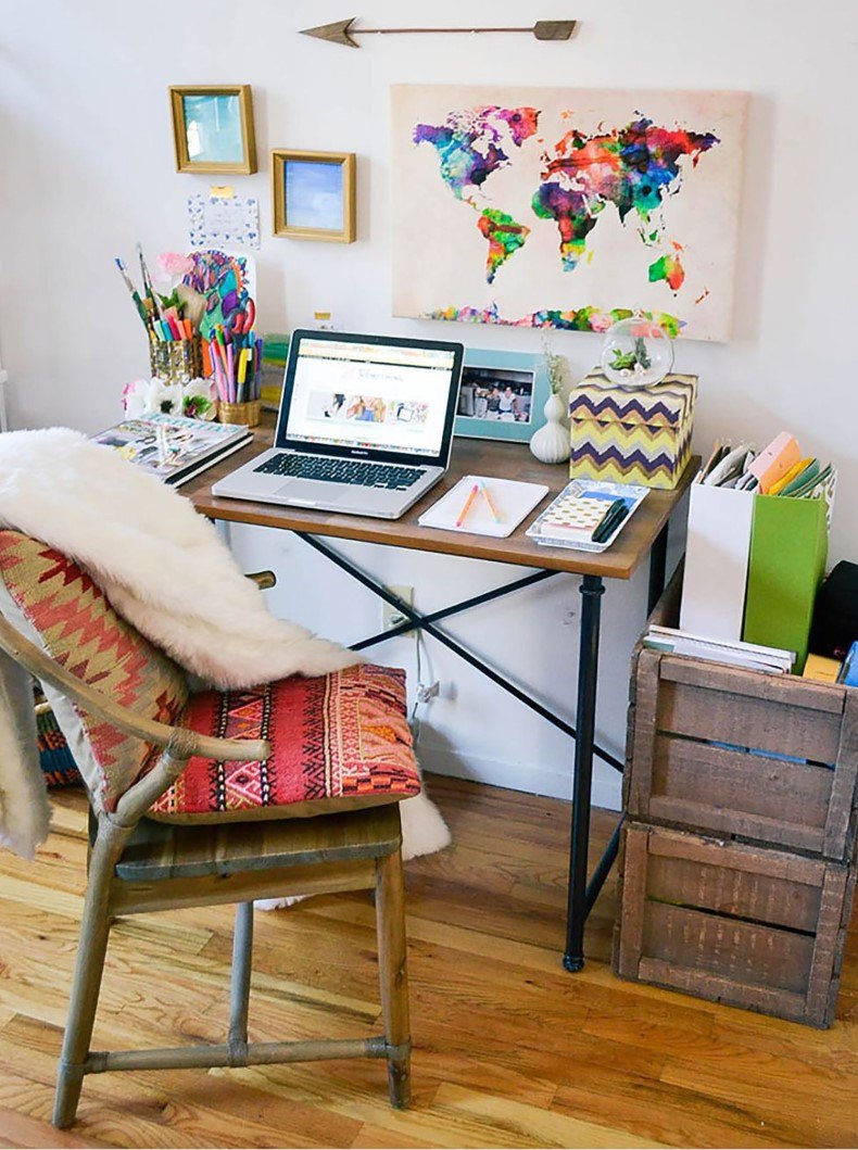 Strong vintage elements are often used as eclectic office design ideas for small spaces.
