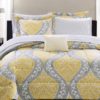 Feminine Damask Grey And Yellow Bedroom