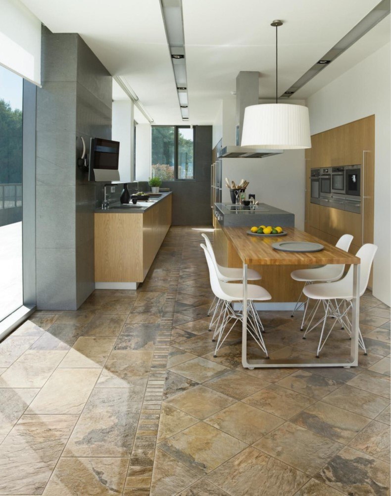Kitchen Design With Natural Floor Tile