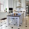 White Kitchen With Black And White Marble Floor