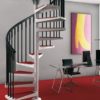 Modern Tiny House Red Spiral Staircase