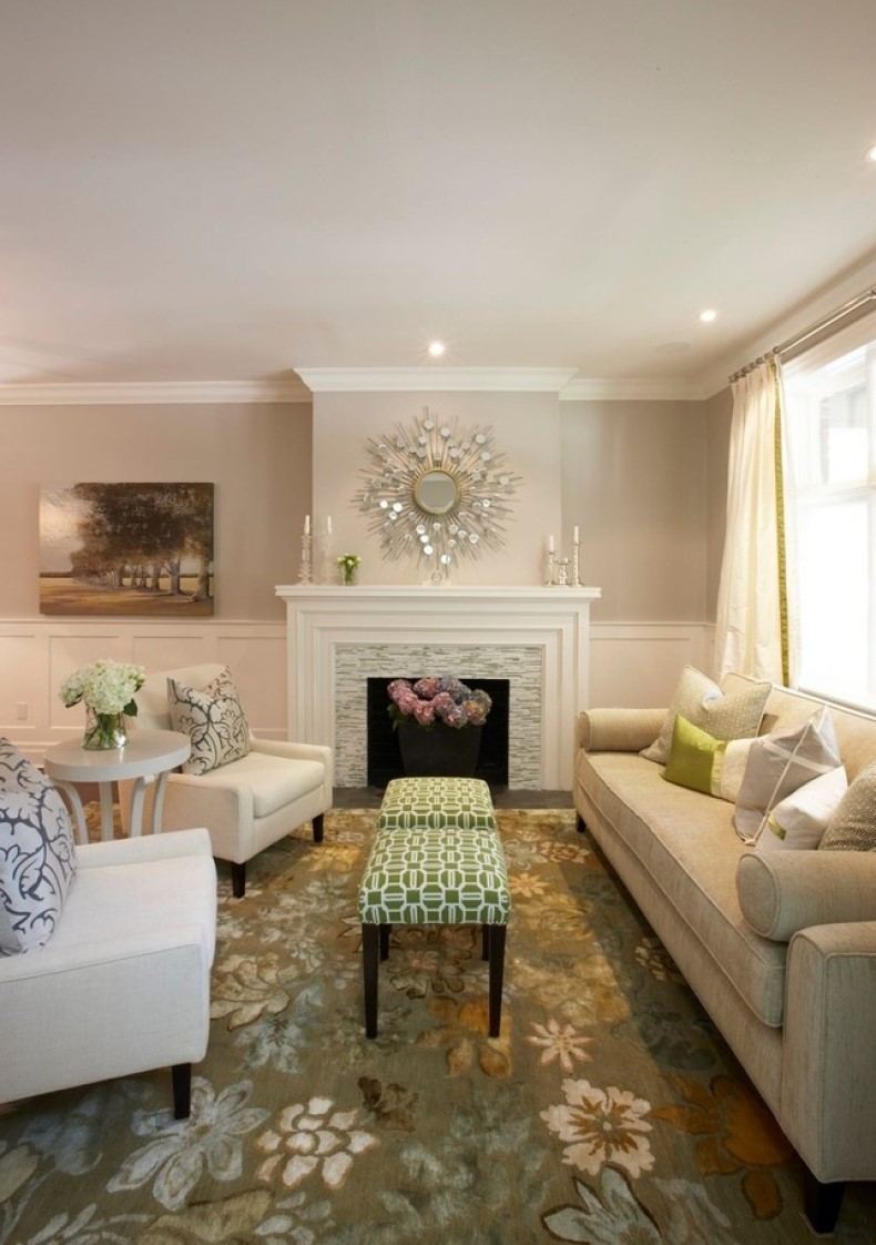 Over fireplace decor is a typical element of spring style in sunshine interiors.