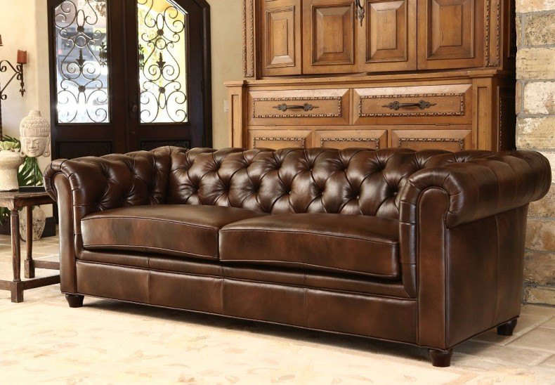 large tufted real italian leather chesterfield sofa