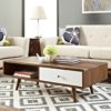 Modern mid-century walnut coffee table in this style make any living space attractive, comfortable, combine all decor around the room.